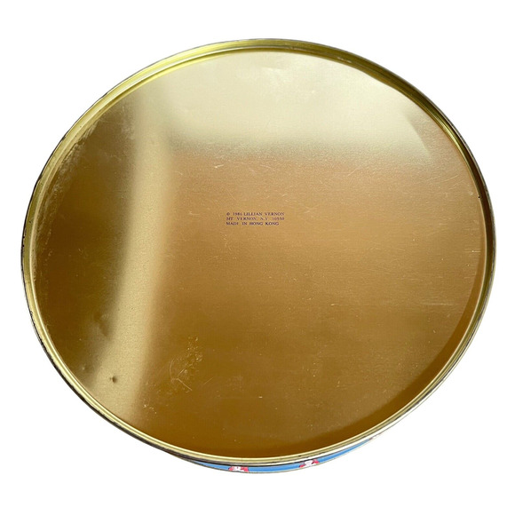 Lillian Vernon Vtg 1986 Tin Trinket Button Box Blue With Red Flowers Country - Picture 3 of 8